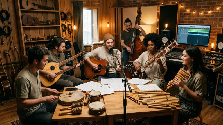 alat musik tradisional, musik folk modern, aransemen musik rakyat, instrumen Nusantara, perkembangan musik folk