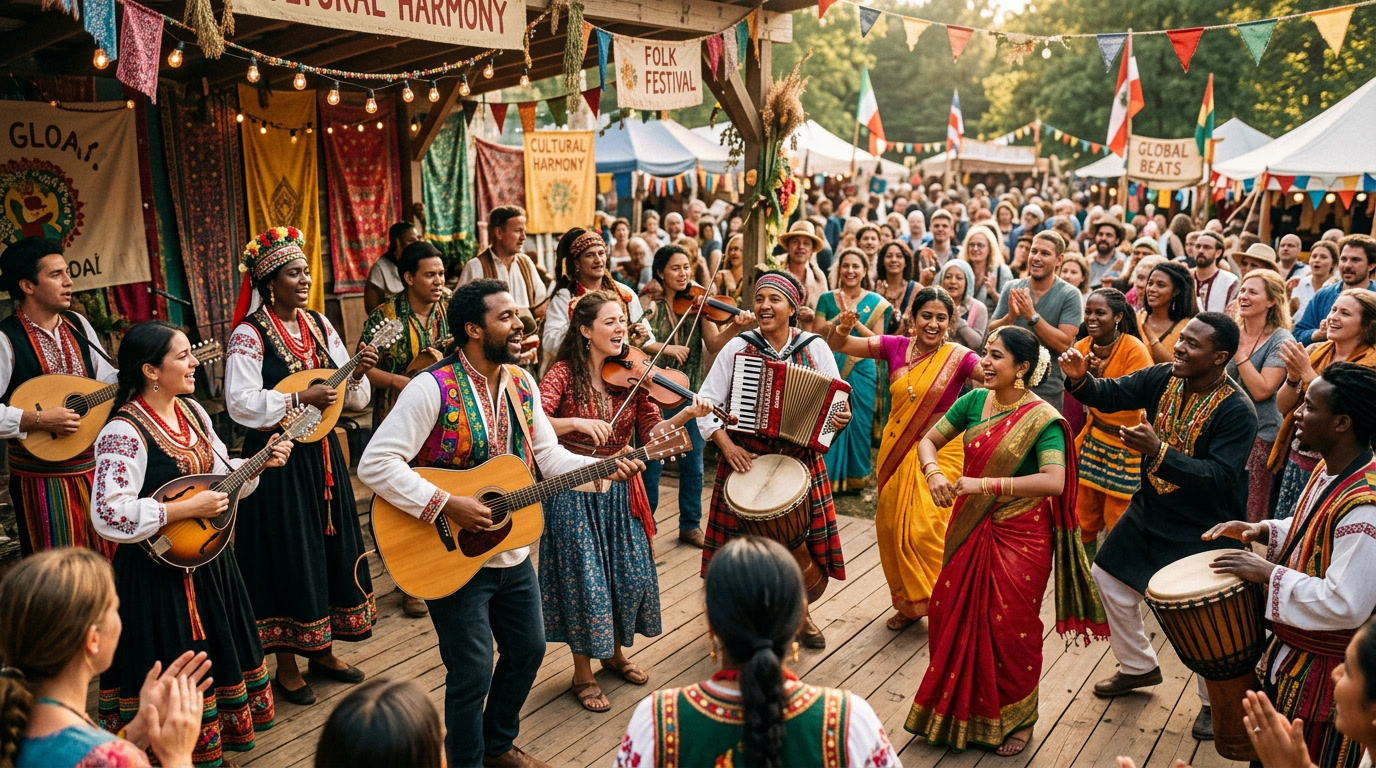 musik folk dunia, budaya rakyat, seni tradisional, komunitas musik, festival folk